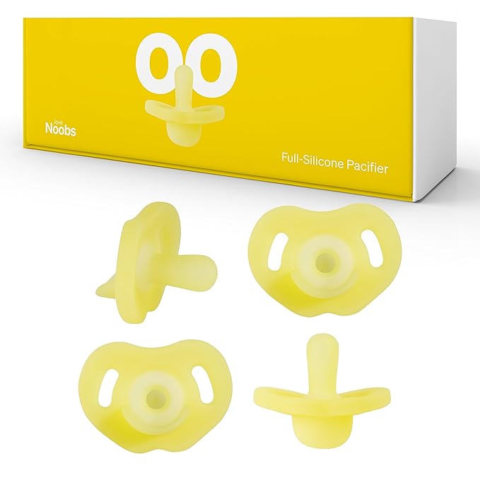 Full-Silicone Pacifier by LoveNoobs, 4 Pack, Pacifiers 0-6 Months, Baby Starter Kit, Newborn Silicone Dummy, Orthodontic, Teething Soothers, Newborn Gift