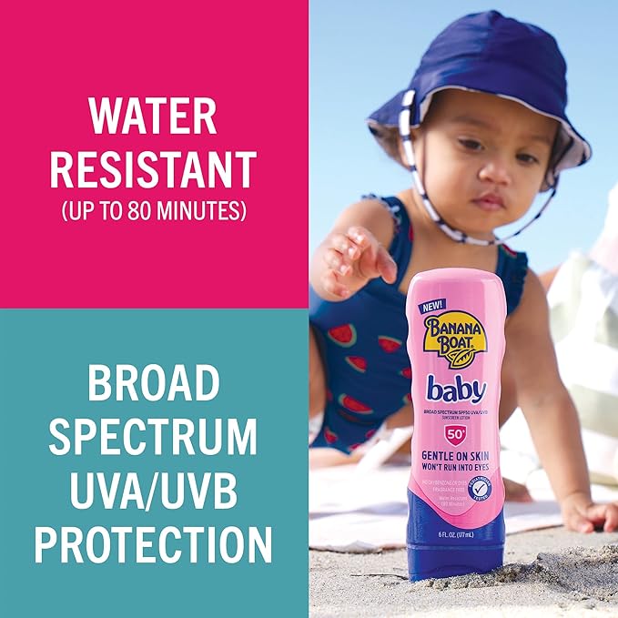 Banana Boat Baby Sunscreen SPF 50, 6oz | SPF 50 Sunscreen for Babies and Toddlers, Beach Essentials, Baby Sunblock, 6oz (Pack of 2)
