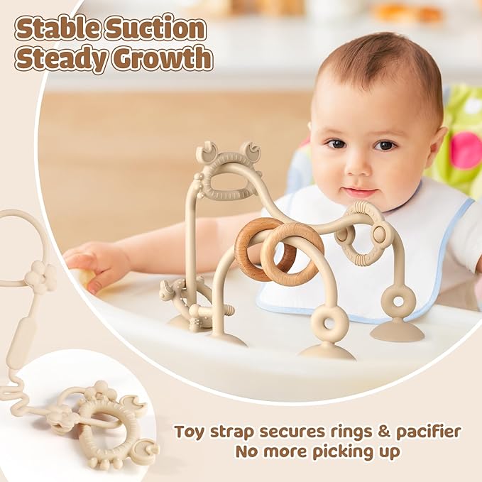 Baby Teething Relief Sensory Toys - High Chair Suction Cup Toys, Tactile Silicone Teether Developmental Toy for Babies, Einstein Activity Toy for Airplane Travel, Table, Highchair Tray