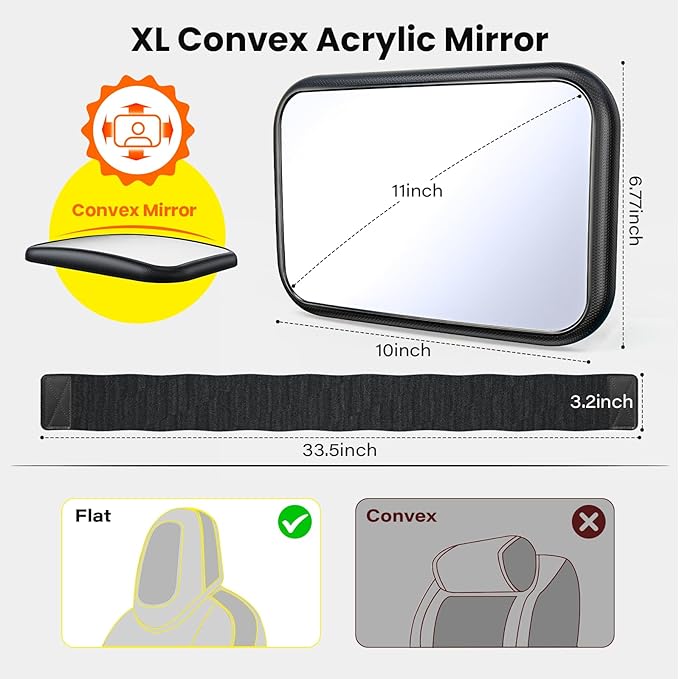 Fixed Headrest Car Mirror for Baby Rear Facing Fit Tesla and Other Models Shatterproof Baby Mirror for Car Back Seat 360° Wide Clear View Crash Tested Stable Velcro Strap Newborn Baby Essentials