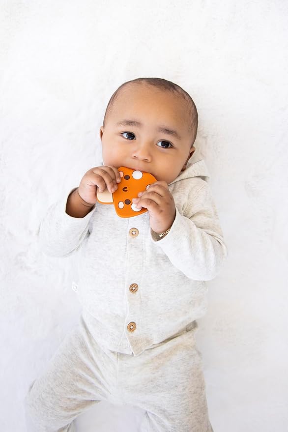 Pearhead Mushroom Silicone Baby Teether, Teething Toy for Babies 0+ Months, BPA Free Teether, Safe and Gentle Teething Relief
