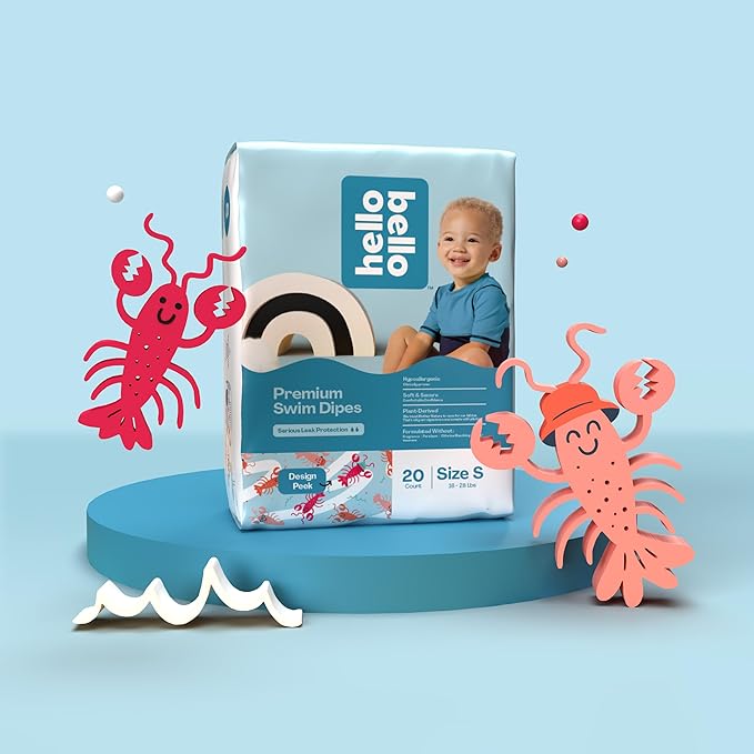 Hello Bello Premium Swim Diapers, Size S (16-28 lbs), Cute Extra-Bright Lobster Designs, 20 Count Jumbo (Pack of 4)