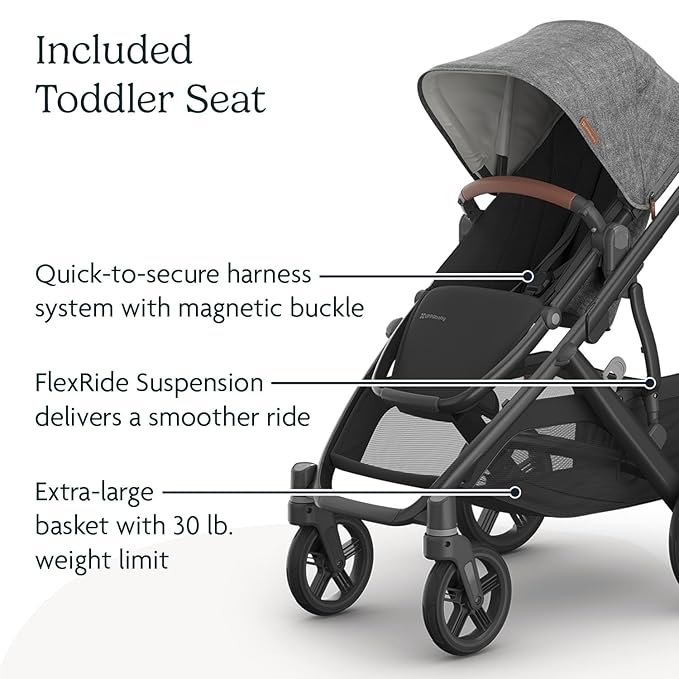 UPPAbaby Vista V3 Convertible Single-to-Double Stroller for Baby & Toddler, 30+ Configurations, Travel System Compatible, All-Wheel Suspension, XL Basket – Greyson (Charcoal Mélange/Carbon Frame)