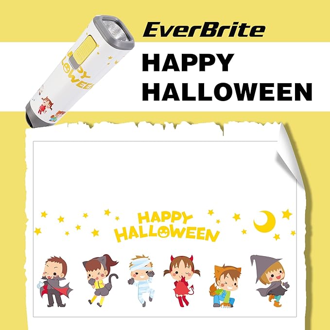 EverBrite Halloween Flashlights Halloween Gifts, Small LED Flash Light Handheld Torch with Lanyard 3AAA Battery Included, 1 Pack-White