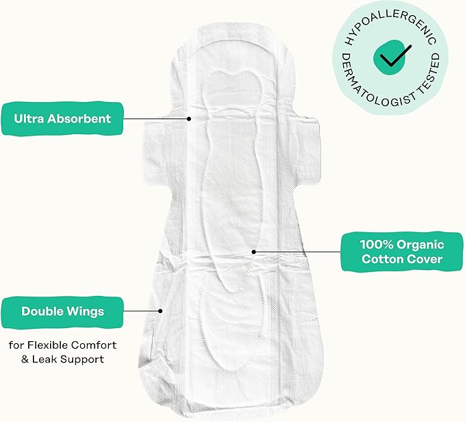 The Honey Pot Company - Herbal Sanitary Pads for Women - Heavy Flow Overnight w/Wings - Infused w/Essential Oils for Cooling Effect & Organic Cotton Cover - Feminine Care - 16 ct