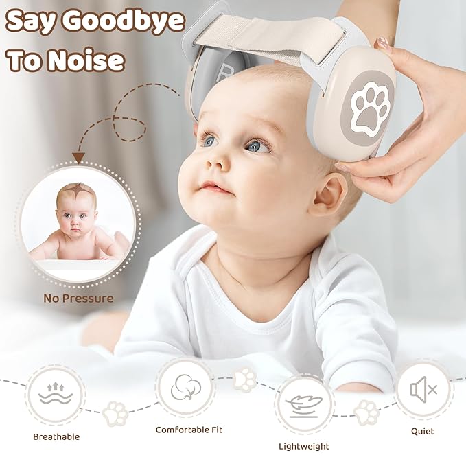 Baby Headphones,Infant Noise Cancelling Earmuffs with Cat Paw Pattern,Infant Ear Protection for Babies 0-48 Months,Baby Travel Essentials for Airplane/Improves Sleep