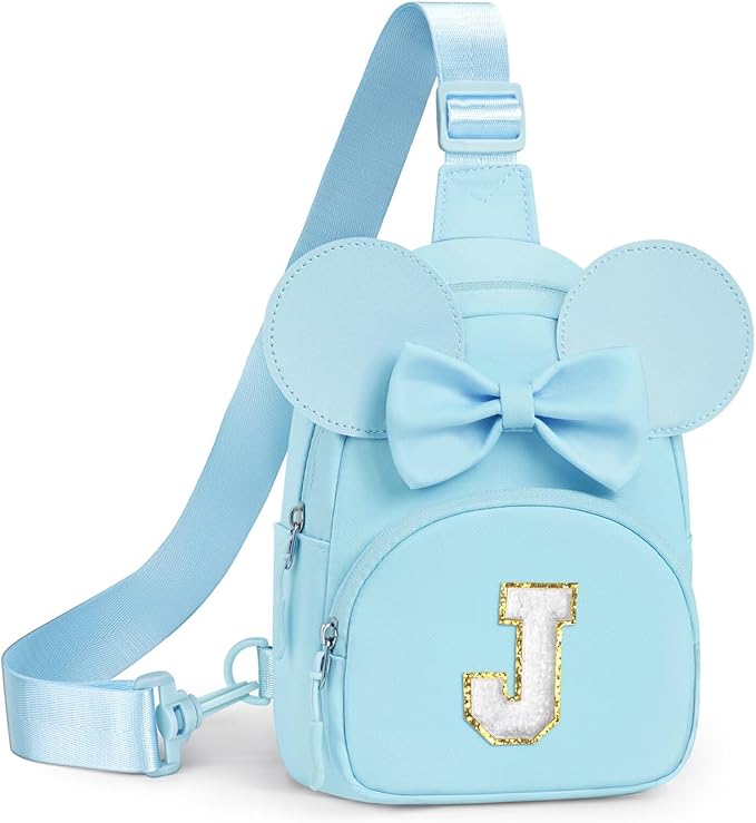 YOOLIFE Initial Crossbody Bag for Girls Kids, Small Sling Bag Fanny Pack for Little Girls Purse, Personalized Sling Bags Girl Belt Bags, Birthday Gifts for 2 3 4 5 6 7 8 Year Old Girl Kids, Blue (J)