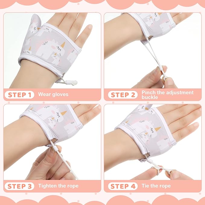 Seematn 4 Pairs Thumb Sucking Stop for Kids Breathable Thumb Suck Guard for Baby Toddler Stop Sucking Fingers Nail Biting Gloves(3-6 Years,Unicorn)