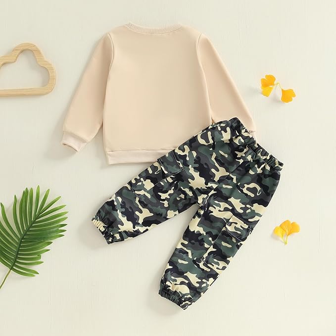 wdehow Toddler Kids Baby Boy Fall Outfits 1T 2T 3T 4T 5T Letter Print Long Sleeve Tops Camouflage Pants Winter Clothes Sets