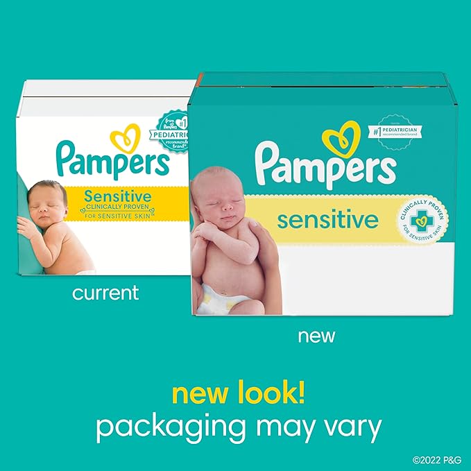 Pampers Baby Wipes Sensitive, Water Based Hypoallergenic and Unscented 504 Total (6 Flip-Top Packs)