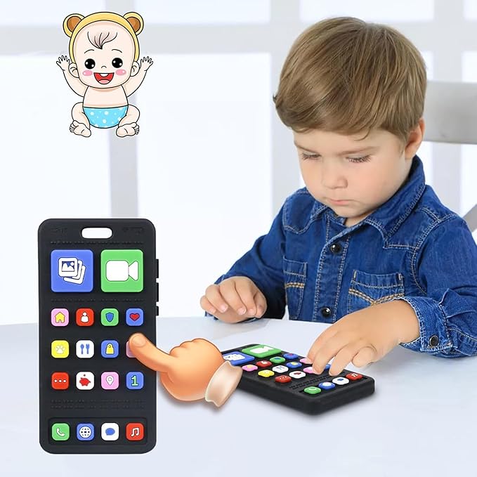 Baby Silicone Teething Toys, Phone and Remote Teether Toys for Toddlers 3-18 Months, Boys Girls Babies Teething Toy, Baby Chew Toy, Freezer BPA Free