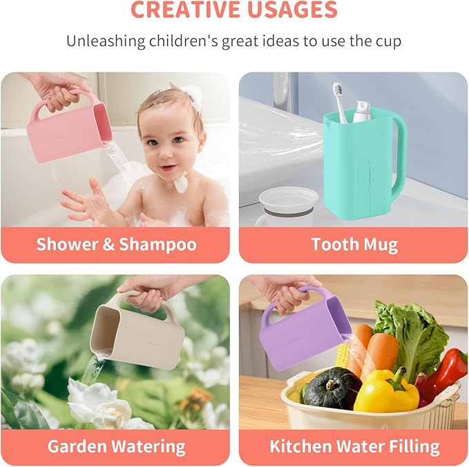 Baby Bath Rinse Cup 100% Food Grade Silicone Wash Rinser Cup For Kids (Pink)