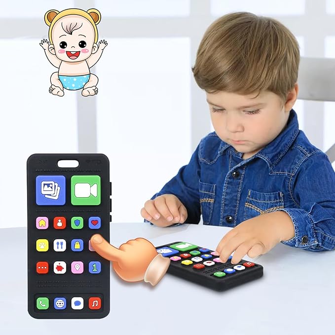 Baby Silicone Teething Toys, Phone and Remote Control Teether Toys for Toddlers 3-18 Months, Boys Girls Babies Teething Toy, Baby Chew Toy, Freezer BPA Free