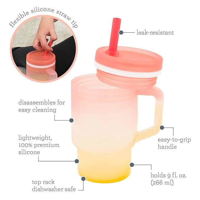 Infantino My 1st Tumbler, Silicone Sippy Cup with Straw & Handle, Spill-Resistant Baby Cup for On-the-Go, BPA-Free Transition Bottle, Sunset Kiss