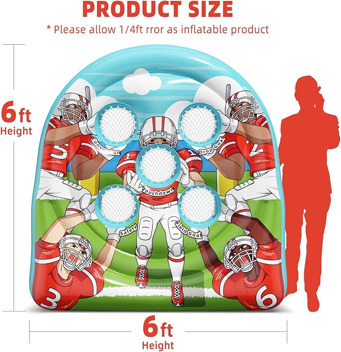 6FT Giant Inflatable Football Target Toss Game - Fun Indoor & Outdoor Yard Games for Kids & Adults, Football Party Throwing Games, Carnival Games, Camping & Tailgate Lawn Activities