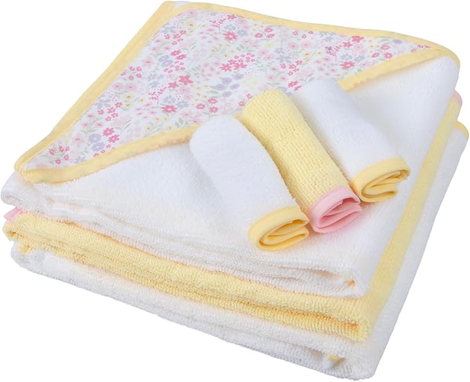 Baby Bath Essential Hooded Baby Bath Towel and Washcloth 6 Piece Set for Newborns, Infants & Toddlers, Boys & Girls Baby Hooded Towels Set (Daisy Flowers)