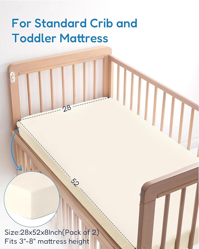 Crib Sheets 2 Pack, Fitted Crib Sheet for Standard Crib Mattress 28x52x9, Ultra Soft Jersey Knit, Breathable Stretchy Deep Pocket, Snug Fit Stays Put, Baby Crib Mattress Sheet