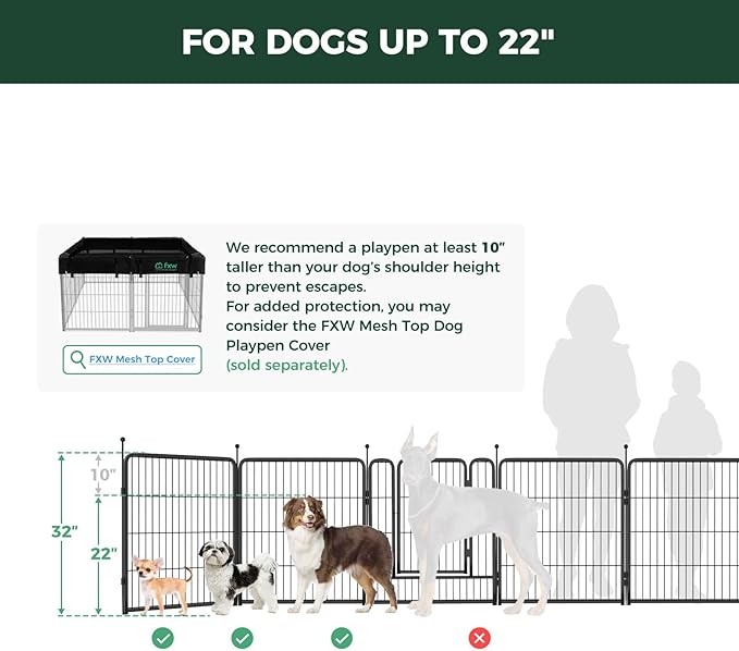 FXW Rollick Unleashed Dog Playpen for Indoor, Yard, RV Camping, 32 inch 32 Panels for Small and Medium Dogs, Black│Patented