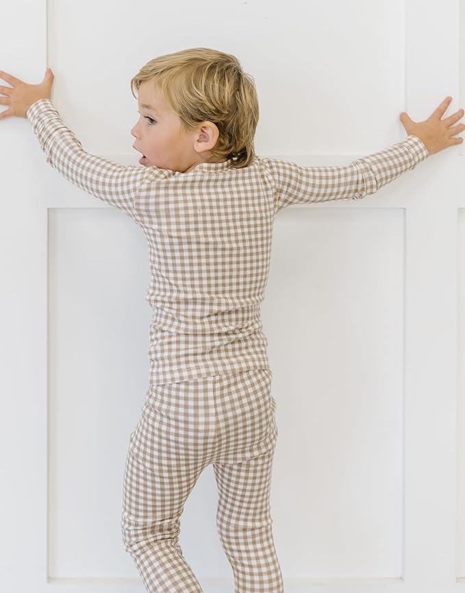 moimoln Baby Toddler Pajama Set Snug-Fit Cotton Modal Sleepwear, Leopard, Check & Solid Mix (6M-8Y, 1/2 Pack)