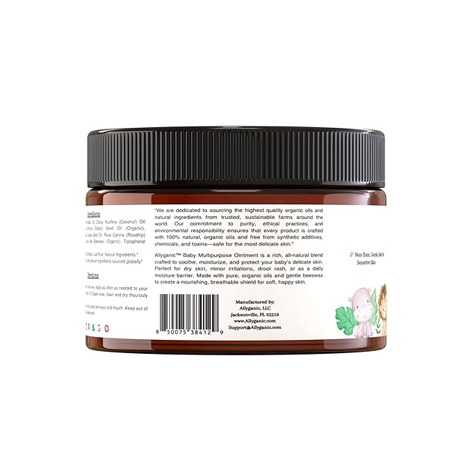 Multipurpose Baby Ointment– Gentle, All-Natural Moisturizer for Sensitive Skin, Diaper Rash, Dry Patches- Made with Organic Ingredients – Hypoallergenic, Fragrance-Free