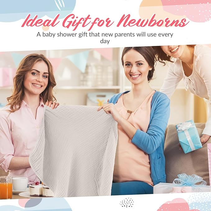 6 Pcs Muslin Hooded Bath Towels Washcloths and Bibs Set, Muslin Cotton Baby Towels Absorbent Hooded Blanket Towel Infant Bibs for Boys Girls Newborn Infant Essentials(Light Green,Light Gray)