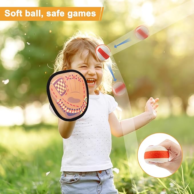 Toss and Catch Ball Set Kids Toddler Baseball Glove, Valentines Day Gifts Yard Outdoor Outside Games for Kids Family, Beach Pool Toys for 3 4 5 6 7 8-12 Year Old Boys Girls Birthday Gifts