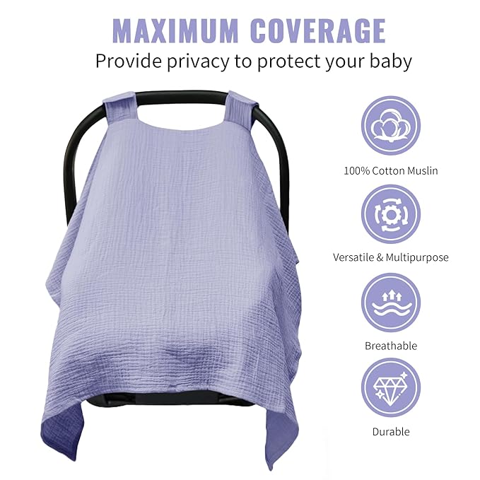 Metplus Muslin Car Seat Cover for Babies - Carseat Stroller Cover Infant Stroller Covers for Boys and Girls, Breathable & Lightweight, Fits Most Strollers & Baby Car Seats