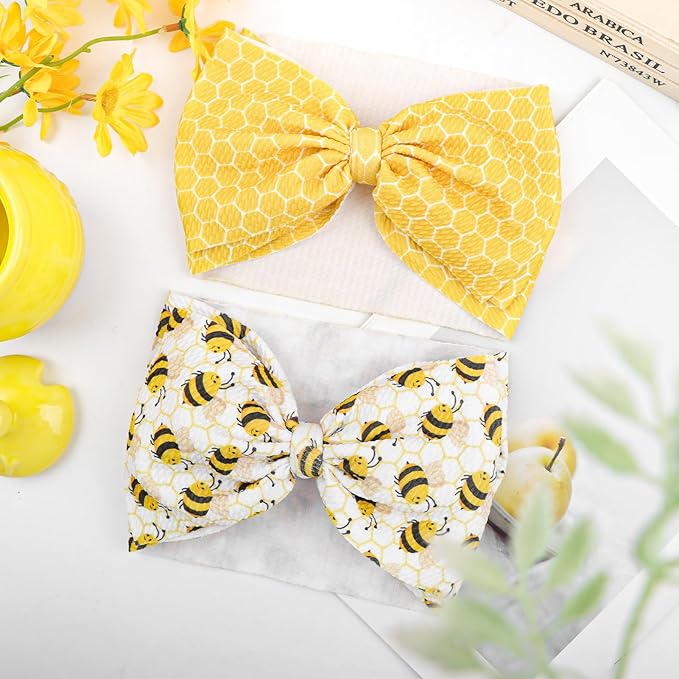 YanJie 7'' 2Pcs Bee Baby Bows for Girls Yellow Headbands for Infant Toddlers Summer Hair Bow Accessories Stripe Outfits for Girl Baby Hair Accessory Gift