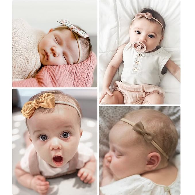 Jesries 21 PCS Baby Headbands and Bows Hairbands Soft Nylon Elastics Handmade Girls Hair Accessories for Newborn Babies Infant Toddlers Kids