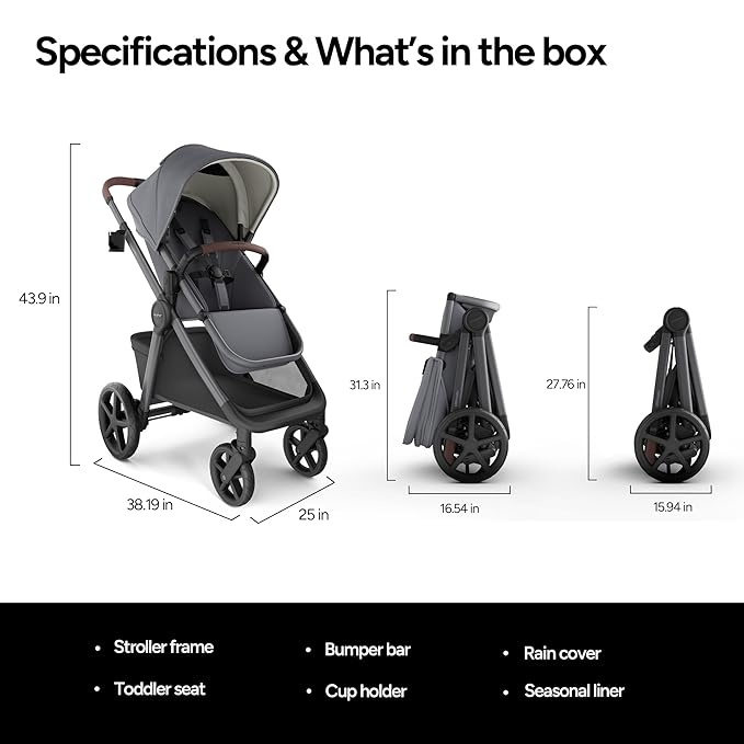 Mompush Ultimate 3 Full Size Baby Stroller from Newborn to 50 lbs - All-Terrain Large Wheels with Full Suspension, Reversible & Extendable Seat for Growing Kids, One-Second Compact Fold