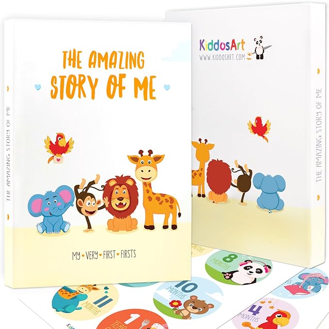 Baby Memory Book for Boy or Girl | First 5 Years Keepsake Journal Baby Book to Record Milestones and Photos | Gender Neutral Scrapbook for Newborn Babies with 12 Monthly Stickers