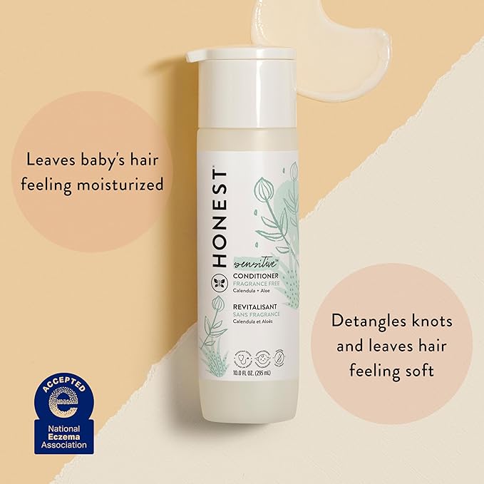 The Honest Company Silicone-Free Conditioner, Gentle, Hypoallergenic, Naturally Derived Ingredients, Fragrance-Free for Sensitive Skin, 10 fl oz