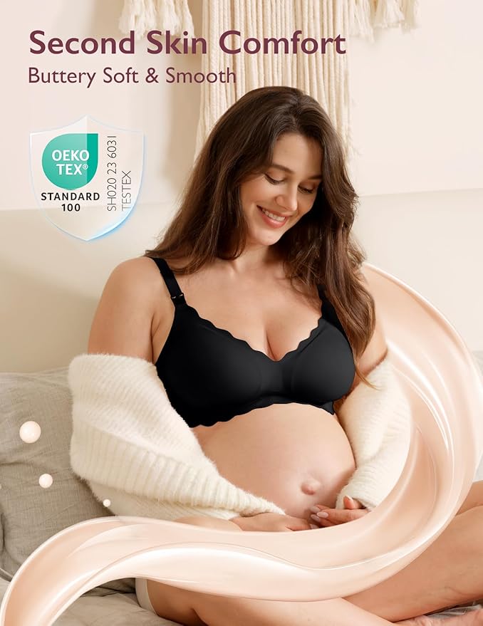 Momcozy Nursing Bras for Breastfeeding, Seamless Pregnancy Maternity Bra Wireless Classic Jelly Strip Support Nursing Bra