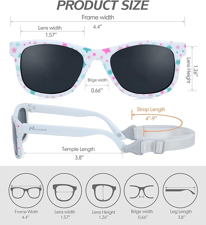 Baby Sunglasses - 100% UV Proof Sunglasses for Baby, Toddler, Kids - Ages 0-2 Years - Case and Pouch included