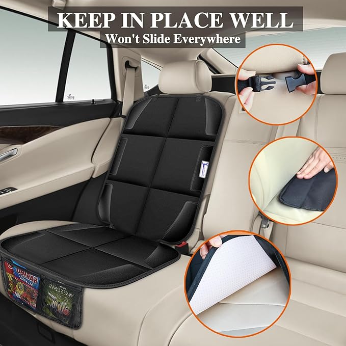 Car Seat Protector, Non-Slip Rubber Padded Backing Seat Protector for Child Seats, Waterproof Thickest Padding Car Seat Protector Under Baby Seat - No Imprint (Black-Ⅰ-2pcs)