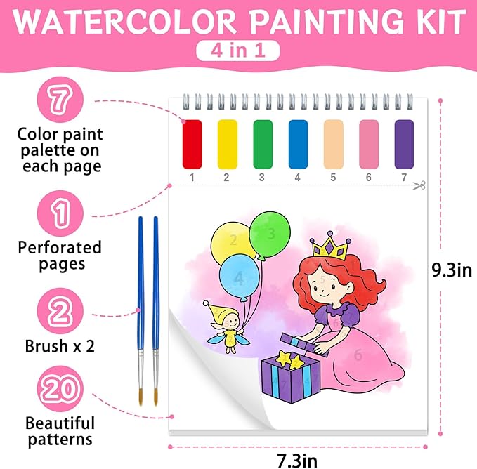 SOCOLER Paint with Water Coloring Books for Toddlers,Princess and Party Theme Mess Free Watercolor Painting Papers for Kids Water Color Paint Kit Art Craft Birthday Gift for Ages 1-3, 4-8