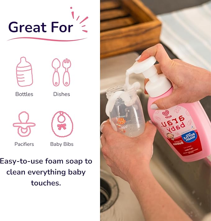 Arau Baby Foam Bottle Wash - Gentle Cleansing Soap for Bottles, Pacifiers, Toys, Dirty Surfaces, Foam Dish Soap, Plant Based, Safe for Baby, Trusted Baby Care Brand (16.9 fl oz - Pack of 3)