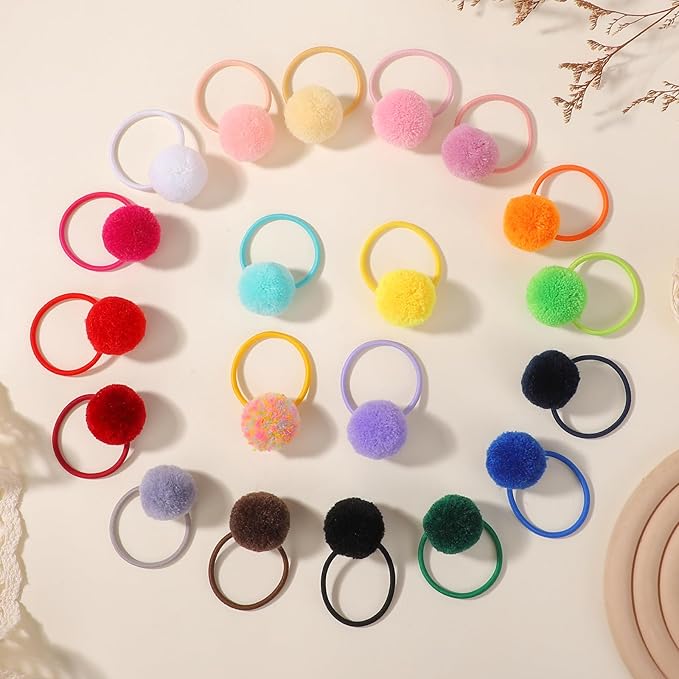 choicbaby 40pcs Baby Hair Ties Soft Fluffy Pom Pom Ponytail Holders No Damage Nylon Elastic Hair Ties Accessories for Baby Girls Toddler Kids