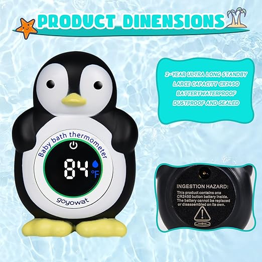 Baby Bath Thermometer, Floating Penguin Toy - Baby Bathing Safety Monitor, Cold and Warm Dual Zone Color Code, Real-time Water Temperature Sensor, Detachable Floating Toy, Special Supply for Maternal