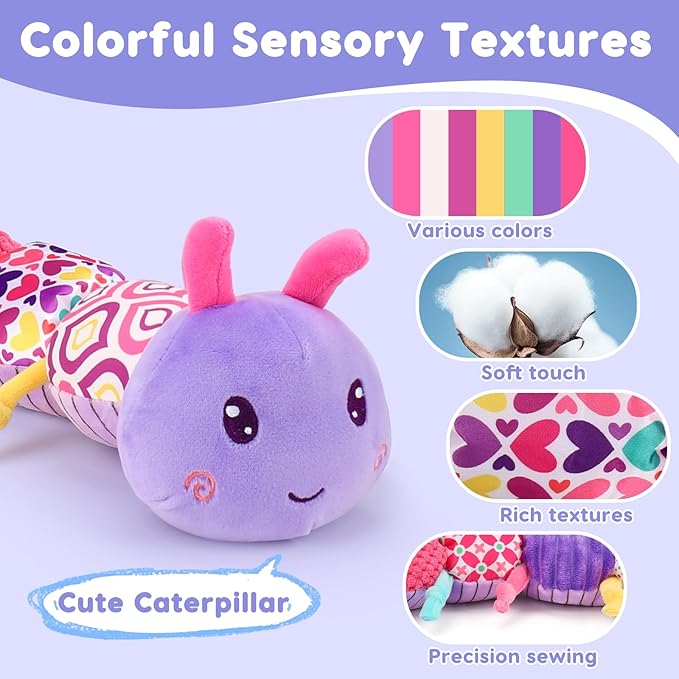 Baby Girl Toys 0-3-6 Months Musical Stuffed Animals Plush Caterpillar Toy Crinkle Rattles Tummy Time Development Sensory Toys infants 6-9-12 Months Newborn Girls Boy Shower Gifts Easter Basket Stuffer