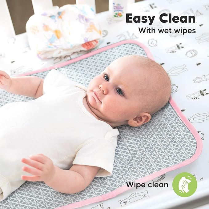 KeaBabies Portable Diaper Changing Pad, Easy Wipe Clean - Foldable Waterproof Baby Changing Mat for Diaper Bag, Compact, Lightweight, 25x13 Newborn, Infant, Baby Changer Travel Essential (Sweet Pink)