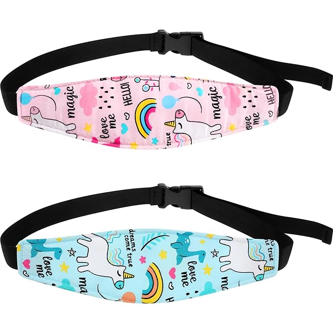 HESTYA 2 Pcs Carseat Head Support Toddler Stroller Seat Headrest for Sleeping Traveling Neck Relief Headband Strap for Kids Children Toddler Infant(Unicorns and Dinosaurs)