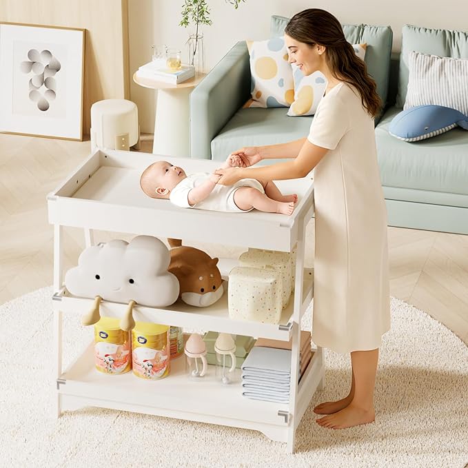 XJD Changing Table, Diaper Changing Station with Waterproof Pad，Baby Changing Table for Nursery Bedroom (White)