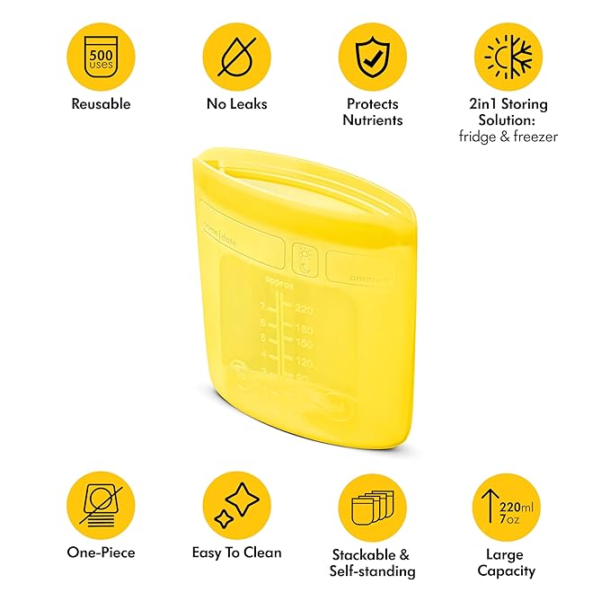 Medela Reusable Breast Milk Storage Bags with Wide Opening and Double-Seal Design, One-Piece, Fridge and Freezer Storable, 220 ml, 500 Uses