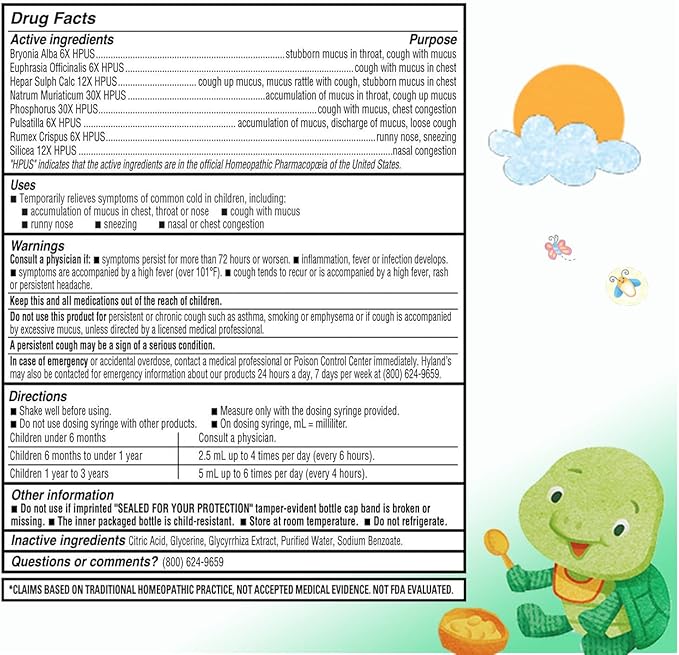 Hyland's Baby Mucus and Cold Relief, Daytime Baby Medicine, Infant Cold and Cough Remedy, Decongestant, 4 Fluid Ounce (Pack of 2)