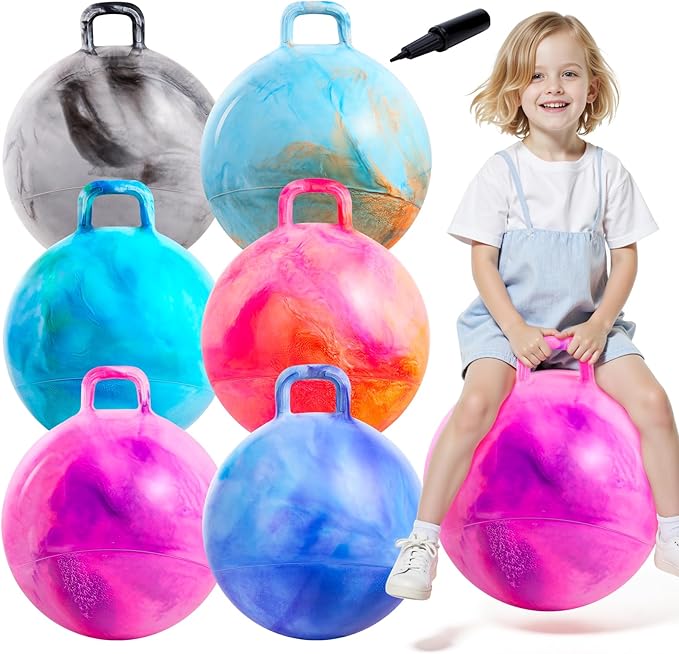 Upper Rider 6 Pcs Hopper Ball for Kids 3-8, 18 Inch Bouncy Ball with Handle, Inflatable Hippity Hop Bounce Jumping Hopping Toys Indoor Outdoor for Toddlers Boys Girls Gifts, Pink Blue Grey Purple