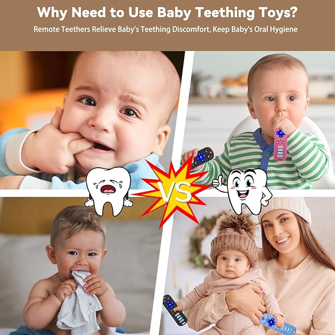 3 Pack Silicone Teething Toys - Teething Remote Control for Baby, BPA Free Baby Chew Toys & Easy to Hold Teether for Babies 6-12 Months, Perfect Valentine's Gift and Birthday for Babies