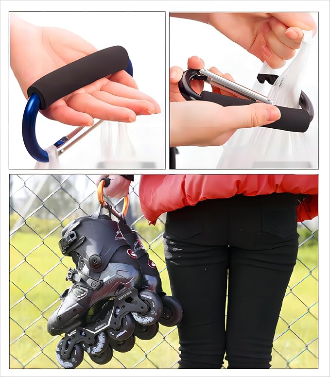 3PCS Stroller Hooks，5.2'' Large Carabiner Clip - Carabiner Large, Baby Stroller Hooks for Hanging Bags, Stroller Accessories(Purple)