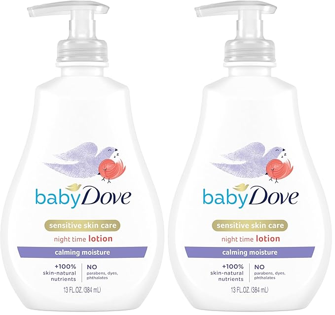 Baby Dove Sensitive Skin Care Baby Lotion For a Soothing Scented Lotion Calming Moisture Hypoallergenic and Dermatologist-Tested 13 oz (Pack of 2)