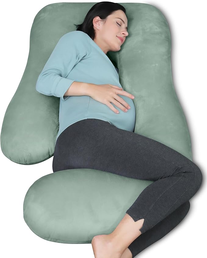 MOON PARK Pregnancy Pillows for Sleeping - U Shaped Full Body Maternity Pillow with Removable Cover - Support for Back, Legs, Belly, Hips - 57 Inch Pregnancy Pillow for Women - Green